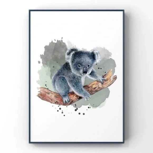 Blue grey watercolor Koala portrait wall art home decor poster print - Picture 1 of 4